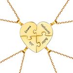 Custom Gold BFF Necklace for 4 Split Heart Matching Friendship Couple Necklaces 18k Gold Plated 925 Sterling Silver Pendant Custom Gifts for Best Friend Sister Girls Women