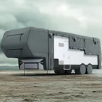 KING BIRD RV Cover, Heavy Duty 5-Layer Snow Protection, Fits 33-37ft 5th Wheel Campers, with Adhesive Repair Patches,Windproof Straps&Tire Covers