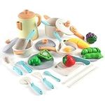 HOTUT Kitchen Pretend Toy, 23 PCS Role Play Kitchen Accessories, Pretend Play Kitchen Toys Cooking Set, Kitchen Toys Set, Cooking Utensil Vegetable Toys for Kid Girl Boy Toddler 3+ Years Olds