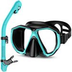 Honlanor Snorkel Set, Snorkel Dry Top Snorkeling Gear for Adult, Panoramic View Anti-Fog Mask, Dry Top Snorkel and Gear Bag, Man Woman Snorkel Gear for Swimming Training Snorkeling Diving, Water Green