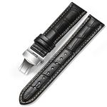 iStrap Leather Watch Band Alligator Grain Calfskin Replacement Strap Stainless Steel Deployment Buckle Bracelet for Men Women-18mm 19mm 20mm 21mm 22mm 24mm-Black Brown