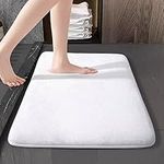 Yuemi Memory Foam Bathroom Rug 32" x 20", Non-Slip Quick Dry Bath Mat, Machine Washable, Super Absorbent Velvet Thick, Easy to Dry Floor Rugs - White