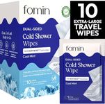 FOMIN Travel Cold Shower Wipes - 10 Packs - No Rinse Bathing Wipes with Vitamin E - Fragrance-Free Full Body Wipes for Adults - Individually Wrapped Waterless Bath Wipes for Hygiene, Camping, & Gym