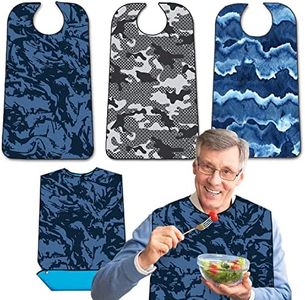 EpoBob 3 Pack Adult Bibs with Crumb Catcher, Washable and Adjustable Adult Bibs for Men Women Elderly Seniors Blue Urban Camouflage