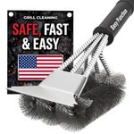 Grill Brush and Scraper - Safe 3 in 1 BBQ Brush & Grill Cleaner for Cleaning Any Barbecue Grill - Makes The Best BBQ Accessories Gift for All Barbeque Lovers