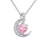 Qings October Birthstone Heart Necklace - Tourmaline Pink Necklaces Simulated Diamond Love Shaped Pendant Gifts for Women Grandma Mother-in-law