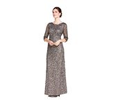 Adrianna Papell Women's 3/4 Sleeve Scoop Back Beaded Gown Mother of The Bride Dress, Lead, 24