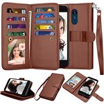 Njjex Compatible with LG Aristo 2/Aristo 3/Phoenix 4/Rebel 4 LTE/Tribute Empire/Dynasty/Zone 4/Fortune 2/Rebel 3 LTE/Risio 3/K8 Wallet Case, PU Leather Card Slot Holder Flip Lanyard Cover [Brown]