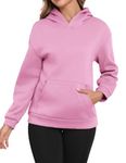 Zeagoo Ladies Hoodies UK Casual Round Neck Pink Sweatshirt Autumn Winter Solid Colour Long Sleeve Pullover with Pocket Size 12