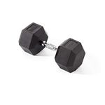 York Fitness Unisex Rubber Hex Dumbbell, Black, 22.5kg (Single)