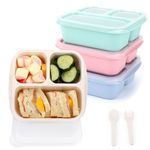 Snack Containers, 4 Pack Lunch Box, Snack Box Containers Reusable for Kids and Adults, 3 Compartment Meal Prep Food Storage Containers for School, Work, Travel(Wheat)