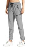 MOCOLY Women's Hiking Cargo Pants Elastic Waist Quick Dry Lightweight Water Resistant Jogging Long Pants UPF SPF 50+ Light Grey M