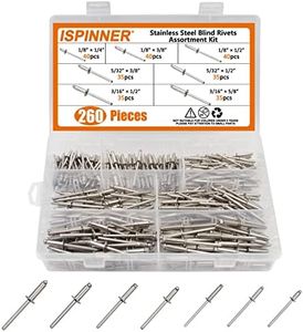 ISPINNER 260pcs Stainless Steel Blind Rivets, 7 Sizes Pop Rivets Assortment Kit