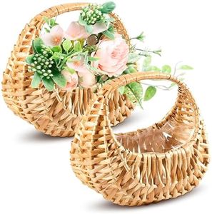 2Pcs Small Wicker Basket with Handle - Flower Girl Baskets for Weddings Rattan Basket Wedding Gift Flower Basket - Wicker Baskets Decorative Baskets for Home Decor Willow Basket Wicker Storage Basket