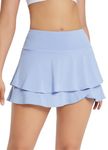 BALEAF Women's 14" Tennis Skirts Golf Skorts with Pockts Pleated Mini Skirt Athletic Workout Liner Shorts Layered Ruffle, Blue, Medium