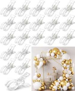 20 Pack Large Balloon Arch Clips, Transparent Spring Clamps for Backdrop, 3.5'' Heavy Duty Plastic Clip for Balloon Arch Kit Birthday Decoration Beach Towels Crafts Photography, Clear
