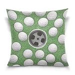 Poeticcity White Golf Balls on Green Missed Target Cotton Velvet Throw Pillow, Soft Breathable Bed Pillows, Pillowcase Sham Cushion Covers Twin Sides for Car Couch Bed 20x20 inches