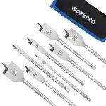 WORKPRO 8-Piece Spade Drill Bit Set, Carbon Steel Heavy Duty Flat Wood Drill Bit Set, 1/4 inch Quick Change Hex Shank Woodworking Drilling Flat Bits Blades Kit