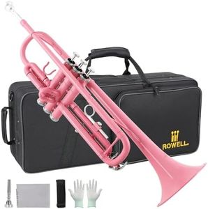 ROWELL Bb Standard Trumpet Professional Brass Trumpets for Beginner Standard Student Trumpet Set with Hard Case,7C Mouthpiece,Gloves(Pink)