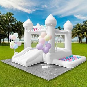 JIOJIOPLAY 9FT White Bounce House,Inflatable Toddler Bouncy House for 3-12 Age Kids Party Gift with Blower White Jumper Bouncy Castle Wedding Decorations for Outdoor Play Backyard