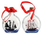 SAILINGSTORY Ship in a Bottle Nautical Christmas Ornaments Boat in a Bottle USS Constitution and Pirate Ship Set of 2 Pack