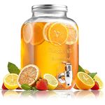 Domingo Hub® Glass Cold Water Mason Jar | Beer Dispenser | Drink Dispenser | Mason Jar | Glass Pitcher with tap | Spigot | Water Pitcher for Detox Water | 4 Liter Dispenser Set of 1 (4-L)