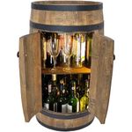 Barrel with 2 Doors and LED Lighting, Wooden Barrel 80 x 50 cm Wine Barrel - Bar Cabinet Handmade Bottle Rack Home Bar Vintage Counter Bar Wall Wooden Shelf Whisky Wine Beer - Bar Table Gift for Men