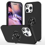 EYZUTAK Case for iPhone 16 Pro, 360 Degree Rotation Magnetic Metal Finger Ring Holder Magnet Car Holder Inner Silicone with Camera Protection Glossy Anti-drop Hard Cover - Black