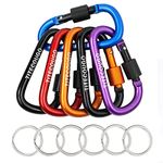 TITECOUGO Carabiner Clip Key Chain Small Aluminum Alloy D-Ring High Strength Hook Mini Carabena D Keyring large for Camping Hiking (Not for Climbing) 6 Colour A