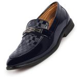 FAUSTO FST 3852 BLUE-40 Men's Blue Patent Leather Party Loafers Slip On Shoes (6 UK)