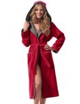 Morgenstern Women's Bathrobe with Hood Cotton Terry Towelling Velour Long, red, L