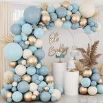 Dusty Blue Balloon Arch Kit,119Pcs Blue Balloons Arch Garland Kit with Ocean Blue Gold Balloons,Sand White Balloons for Boys Baby Shower Decoration,Men Birthday Party Supplies,Baby Boys Party Backdrop