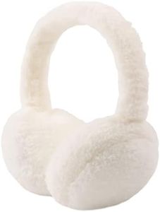 PESAAT Fluffy Ear Muff for Women Plush Foldable Earmuffs Kids Winter Earmuffs Girls Boys Cold Weather Ear Warmer (White)