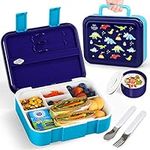 Lehoo Castle Bento Lunch Box for Kids, Lunch Containers with 5 Compartments, 1250ml Kids Toddler Lunchbox with Spoon&Fork, Sauce Jar, Leakproof, BPA-Free (Dinosaur)