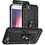 for iPhone 8 Case, iPhone 7 Case with HD Screen Protector, [Military Grade 16ft. Drop Tested] Ring Shockproof Protective Phone Case for iPhone 8/7,Black