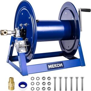 MEKOH Pressure Washer Hose Reel 3/8"x350ft, 5000PSI Hand Crank Power Washer Hose Reel for 1/4"x455ft, Heavy Duty Steel Hose Reel with Trailer/Wall/Van Mount, A-Frame Manual Reel for Water,M22 Fitting