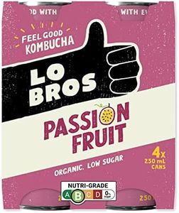 Lo Bros Organic Kombucha Passionfruit Drink 250ml x 4 Pack Cans
