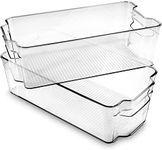 Zollyss Stackable Acrylic Fridge Organiser Sturdy Pantry And Refrigerator Storage Bins With Handles Fridge Containers|Pack Of 02|Extra Large,Rectangular,Clear,38x10x21 Cm