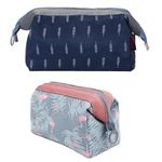 TS WITH TECHSUN Waterproof Cosmetic Toiletry Bag Travel Floral Printed Women Vanity Shaving Household Grooming Portable Zipper Makeup Case Pouch (Skyblue & Navyblue), 9 Cm