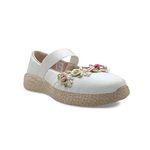 KazarMax Kids Girls White Floral Ballet Flat Ballerina - 1 UK