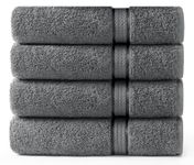 Cotton Craft Ultra Soft 4 Pack Oversized Extra Large Bath Towels 30x54 Charcoal Weighs 22 Ounces - 100% Pure Ringspun Cotton - Luxurious Rayon Trim - Ideal for Everyday use - Easy Care Machine wash