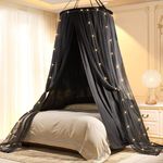 Joylife Princess Bed Canopy for Girls & Adults, Double Layer Canopy Bed Curtain, Round Dome Mosquito Net for Bed Decoration (Round Dome Black)