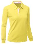 Xpril Womens Casual Basic Sporty Long Sleeve Polo Collar T-Shirt - Yellow -