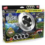 Bell+Howell Disk Lights Solar Ground Lights - Upgraded Wireless Auto On/Off Solar Garden Outdoor Waterproof Lighting with 4 LED Bulbs for Lawn, Patio, Garden, Pathways, 4 Packs