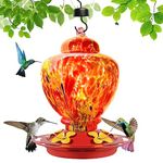 Raxurt Hummingbird Feeders for Outdoors, Upgraded Leakproof Hummingbird Feeder, Large 34oz Hand Blown Glass Decoration for Outside Garden/Backyard, Red