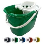 Colour Coded Mop Buckets − 12L Mop Bucket with Wringer and Easy Carry Handle for Domestic and Commercial Cleaning (Green)