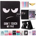 MonsDirect iPad 9.7 Inch 2017 2018 Case, iPad Air 2 Case, PU Leather Case Card Slots Wallet Cover with Stand for iPad 9.7 Inch 2017 2018 & iPad Air 2 & Air 1, Don't Touch My Pad