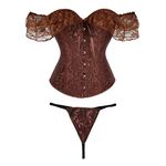 FeMereina Women's Off Shoulder Lace Up Boned Overbust Corset Bustier Lingerie Bodyshaper Tops Waist Wrapped Lingerie Cincher (Coffee#1, XXXXL)