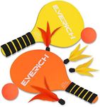 INPODAK Beach Bat and Ball Set, Kids Wooden Paddle Ball, Beach Ball Racket Set, Wood Racket Game- 2 Paddles 4 Birdies 2 Balls, Garden Family Game Toys for Boys Girls Teens Years Old