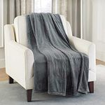 Brookstone Ultra Soft Plush Electric Heated Throw 4-Heat Settings Built-in Remote, Machine Washable, Grey/White Design (Charcoal)